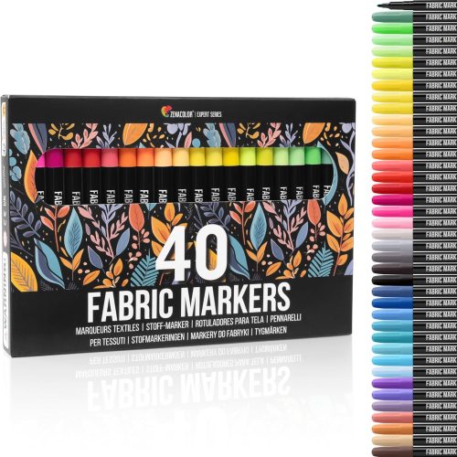 1 Zenacolor 40 Fabric Markers Pens Set - Non Toxic, Indelible and Permanent Fabric Paint - Fine Point Tip Textile Marker Pen