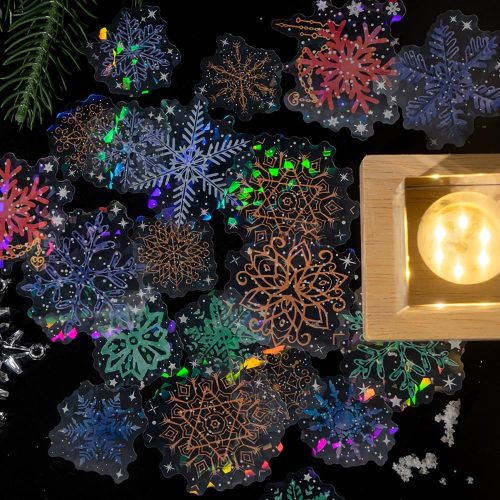120 Pieces Fantasy Snowflake Stickers - Transparent, Waterproof, Holographic Christmas Decorations Winter Stickers for Junk Journals, Scrapbooking, Gift Wrapping