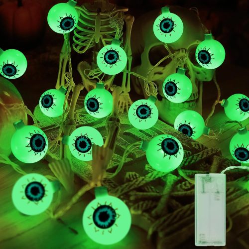 Eyeball Halloween String Lights, 7.2 ft 20 LED 3D Vivid Green String Lights, Battery Operated Globe Lights String for Indoor Halloween Party Patio Home Tree Window Decor, Clear Wire