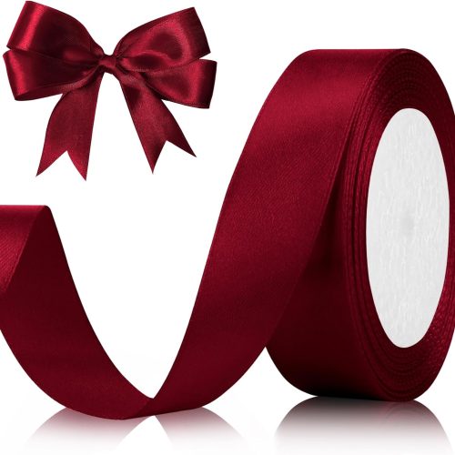 Red Ribbon for Gift Wrapping 1 Inch 25 Yds Satin Ribbons for Hair Wine Ribbon Burgundy Ribbons for Crafts Wedding Decor Flower Bouquet Chirstmas Hair Bows Sewing, Teacher