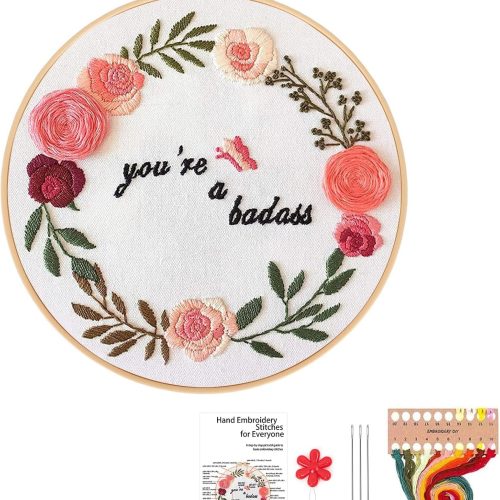 Funny Embroidery Kit for Beginners Adults, Stamped Embroidery Pattern Cross Stitch Kits Needlepoint with Hoop Threads Needles Tools
