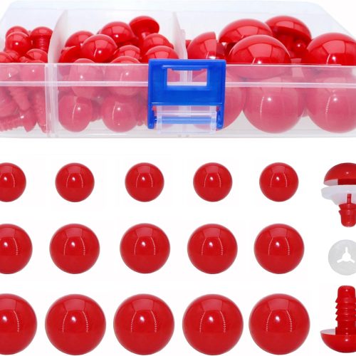 1Box(80pcs) Red Plastic Safety Eyes,10/15/24mm Threaded Design Craft Eyes with Washers for DIY Making and Repair Making of Amigurumi Stuffed Animal,Doll,Toy, Crochet, Supplies