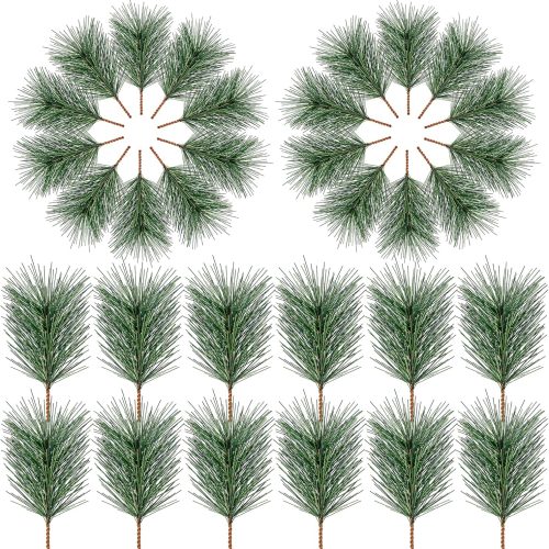 60 Pcs Artificial Pine Needles Christmas Small Pine Picks Green Pine Branches Twigs Stems Picks Green Plants for DIY Christmas Garland Wreath Flower Arrangements Holiday Decoration