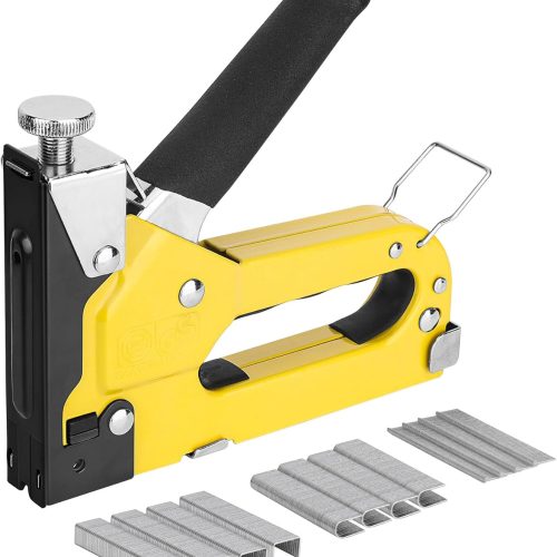 3-in-1 Heavy Duty Staple Gun Kit – Chromed Steel Upholstery Stapler with 600 Staples, Quick-Jam Clear, Adjustable Driving Force & Rapid Loading – HT0430
