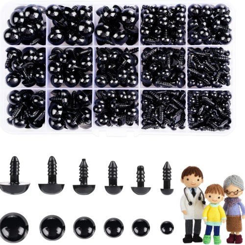 700 Pcs Black Plastic Crochet Safety Eyes with Washers for 6-14mm Stuffed Animals and Amigurumi DIY Halloween Decorations