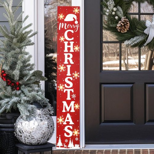 Lighted Merry Christmas Sign, 47.3" Illuminated Welcome Porch Sign for Front Door, Wooden Hanging Yard Signs Standing Xmas Decor