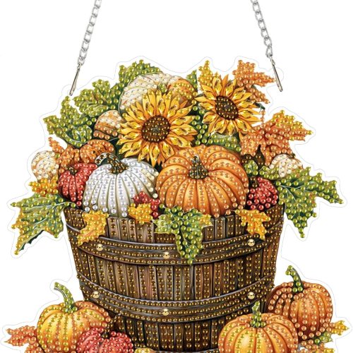 Diamond Art Hanging Kit for Adult, Autumn Special Shaped Crystal Gem Craft Pumpkin Diamond Painting Pendant Kit for Adults Beginner, Barrel DIY Hanging Diamond Art Ornament Kit for Home Garden