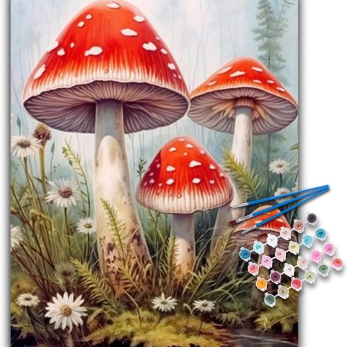 Paint by Numbers Kit for Adults- Mushroom Adult Paint by Number Kits on Canvas for Beginners, Mushroom DIY Acrylic Oil Number Painting Kits for Home Wall Decor Gift 16"x 20" (Without Frame)