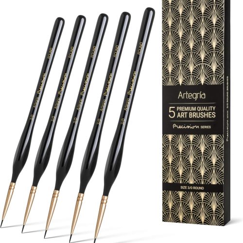 Detail Paint Brush Set, 5 Miniature Brushes with Fine Tips and Ergonomic Handles, Size Round 3/0 (000) for Small Scale Models, Figurines, Paint by Numbers for Adults