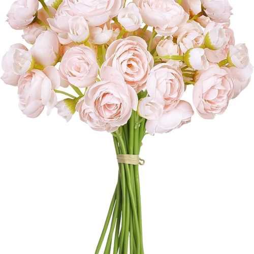 18PCS Ranunculus Artificial Flowers Pink Silk Fake Small Ranunculus Bulk Peonies Artificial Flowers Bouquets with Stem Real Touch for Vase Filler DIY Wedding Florals Arrangements Bridal Shower Table