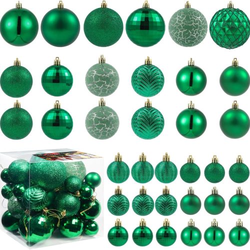 36pcs Emerald Green Christmas Tree Decorations Balls, Bolas De Navidad, 2025 Christmas Decor, Indoor Outdoor Shatterproof Christmas Ornaments, Xmars Party Wedding Suppiles