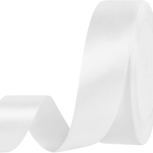 White Ribbon, Double Face 1 Inch x Continuous 25 Yards White Satin Ribbon for Gift Wrapping, Wedding Decoration and Floral Bouquets