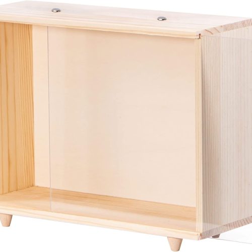 Wooden Display Case for Collectibles, Diorama Box Storage Container with Handle and Slide Acrylic Lid, 7.7'' x 3.7'' x 5.9'' Shadow Boxes Unfinished Rustic Desktop Box for Dolls, Collections