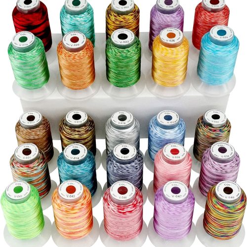 New brothread 25 Colors Variegated Polyester Embroidery Machine Thread Kit 500M (550Y) Compatible with Brother Janome Babylock Singer Pfaff Bernina Husqvaran Embroidery and Sewing Machines