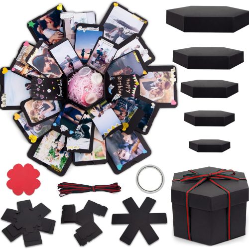 Koogel Explosion Gift Box, Handmade Exploding Photo Album Preassembled Surprise Picture Pop Up Love Box with Creative DIY Scrapbooking Accessories for Anniversary Birthday Wedding