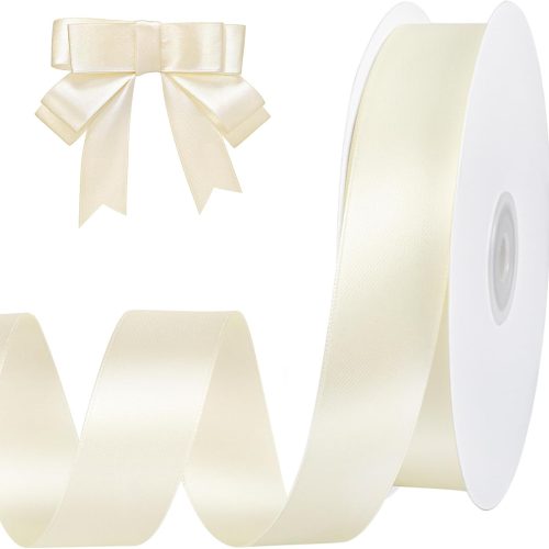 Ivory Satin Ribbon 1 inch 60 Yards Double Faced Cream Ribbon for Crafts Hair Bows Gift Wrapping Home Decor Wedding Invitation Christmas Decorations
