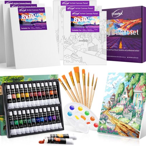 39 PCS Acrylic Paint Set for Kids & Adults, Art Supplies Painting Kit with 24 Acrylic Paints, 8 Brushes, 5 Canvas Etc, Ideal Gift for Beginner Student and Artist