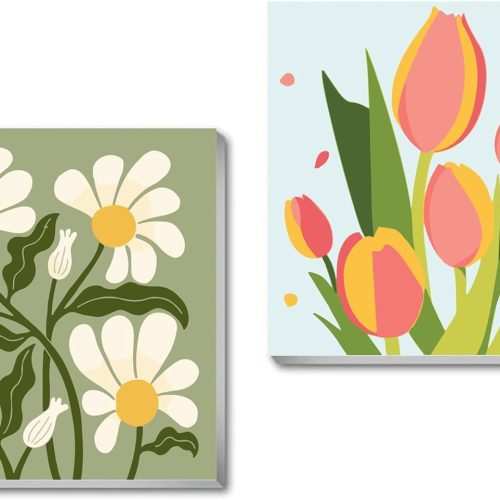 cupmod 2 Pack Framed Paint by Number for Kids,Easy Flower Painting Paint by Numbers Kits on Canvas,DIY Acrylic Oil Painting for Home Wall Decor(8x8inch)