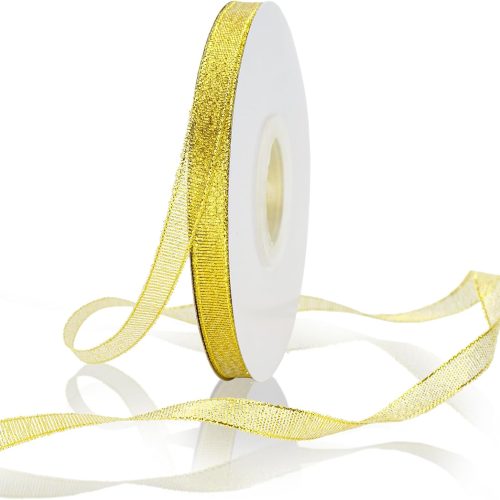 Gold Ribbon 3/8 Inch 50 Yards Thin Sparkly Fabric Glitter Ribbon for Gift Wrapping, Presents, Crafts, Christmas Holiday Wedding Birthday Party Decoration (Gold)