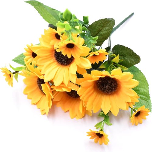 Aliotech Beautiful Yellow Sunflowers Artificial Flowers Mini Fake Sunflowers Bouquet with Stems for Home Decoration Party DIY Wedding Bouquets Baby Shower Outdoor Indoor Decoration