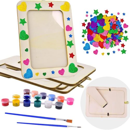 Picture Frame Painting Craft Kit, 5 Packs 6 x 8 inch DIY Wooden Photo Frames with Stand & Clear Protector, Painting Tools Set, Eva Stickers for Father Day Gift, Kids Craft, Paint and Decorate