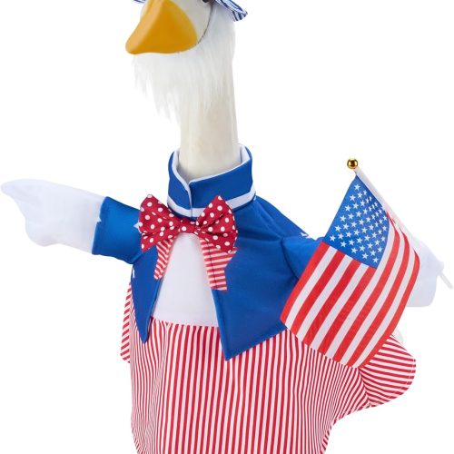 Patriotic Porch Goose Outfits for 23 Inch Lawn Statue, 4th of July Uncle Sam Costume for Plastic/Cement Statue, Independence Day/Memorial Day Sculpture Clothes for Garden Patio Party Decoration