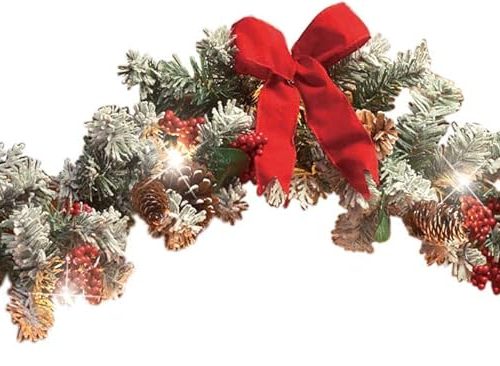 Collections Etc Lighted Christmas Frosted Pine Garland
