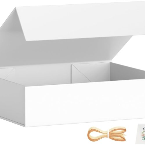 Gift Boxes with Lids, 11.5x7.8x3 In White Gift Box for Presents Magnetic Closure for T-Shirts, Gloves, Scarves, Books, Baby Clothes, Robes Clothing Gift Wrap, Contains Card, Ribbon