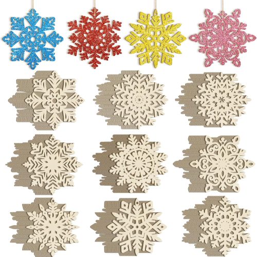 Wooden Christmas Snowflake Ornaments to Paint Christmas Decoration Cutouts Unfinished 36PCS, DIY Blank Unfinished Wood SnowflakeDiscs Ornament for Tree Home Crafts Hanging
