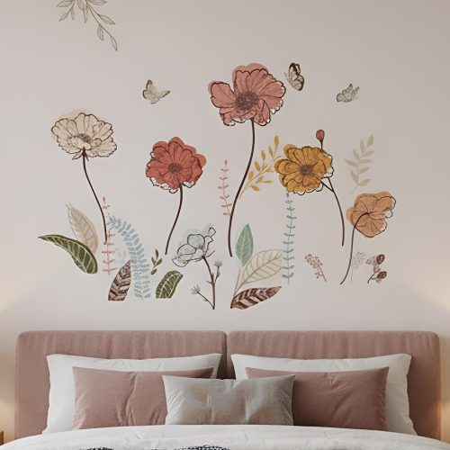 Boho Wall Stickers, Flower Wall Decals, Boho Decor Art for Bedroonm Living Room Nursery Stickers & Murals, Wildflower Floral Themed Decals Peel and Stick