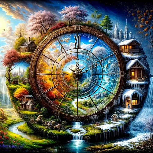 5D Diamond Art Kits for Adults Beginners,Seasons Clock DIY Full Round Drill Diamond Painting Kits,Rose Paint by Diamonds Dots Gem Art Easy,Home Wall Decor 14X14 Inch