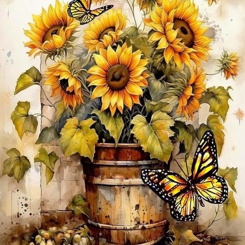 1 Cow Diamond Painting Kit for Adults, Sunflower Diamond Art Kits for Beginners, Full Drill Round Gem Art Diamond Painting for Home Wall Decor Gift 12x16inch