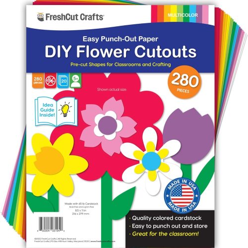 FreshCut Crafts: 280 Pieces of DIY Flower Cutouts with IDEA Guide - 2-Sided Punch Out Tulips, Daisies, Daffodils, Flowers Ideal for Spring Craft Projects, and Mother's Day DIY Gift Craft
