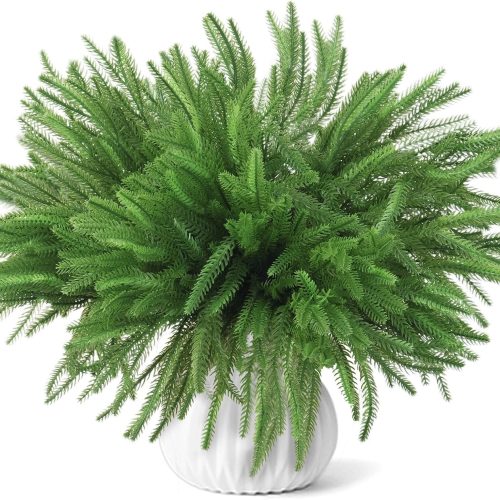 12 Pcs Artificial Pine Branches Christmas Greenery Stems, 18 Inch Norfolk Pine Stems Christmas Tree Branches for Vase DIY Crafts Garland Wreath Xmas Indoor Outdoor Home Office Party Decor