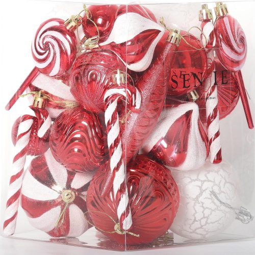 Christmas Tree Ornaments 36 pcs Multi-Size Candy Cane Shatterproof Ball Ornaments Set for Christmas Holiday Wreath & Party Decorations,Red