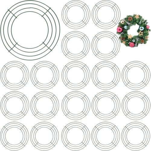 SINJEUN 20 Pack 10 Inch Metal Wreath Frame, Dark Green Metal Floral Wreath Frame, Wire Wreath Rings for Christmas, New Year, Thanksgiving Day, Valentines, Wedding