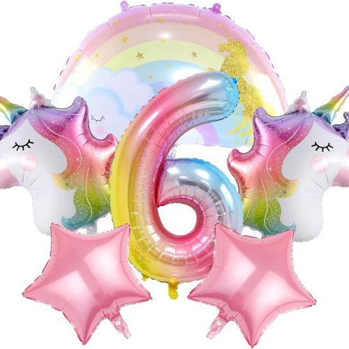 40 Inch Digital Crown Foil Number Balloons Gradient Color Digital Balloon Birthday Party Decoration Balloon,Unicorn Rainbow Birthday Balloons for Girls, 6th Birthday Party Supplies