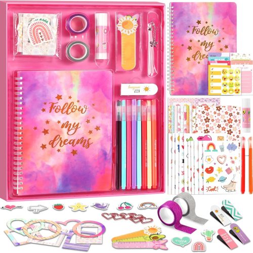 DIY Journal Kit for Girls, 7 8 9 10 Year Old Girl Birthday Gifts, Ideal Gift for Tween and Teen Girls 7-14, 74PCS Journaling Art Crafts Kit, Creativity Scrapbook Diary Supplies & Stationery Set