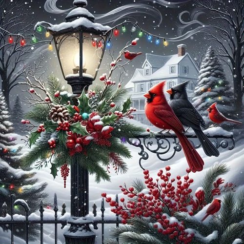 1 Christmas Diamond Painting Kits for Adult, Winter Snow Landscape Cardinal Birds Diamond Art Kits for Beginners, DIY Full Drill Rhinestone Diamond Dots Gem Painting Art Craft, Home Decor 12x12Inch