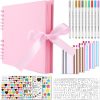 Gotideal 80 Pages Scrapbook Album with 10 Metallic Markers, Craft Paper Photo Album for Wedding and Anniversary, Family DIY Scrapbook Accessories with Scrapbooking Stickers Corners(Pink)