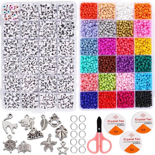 Goody King Jewelry Making Kit Beads for Bracelets - 5000+pcs Bead Craft Kit Set, Glass Pony Seed Letter Alphabet DIY Art and Craft - Gift for Her Women Kid Age 6 7 8 9 (4mm)