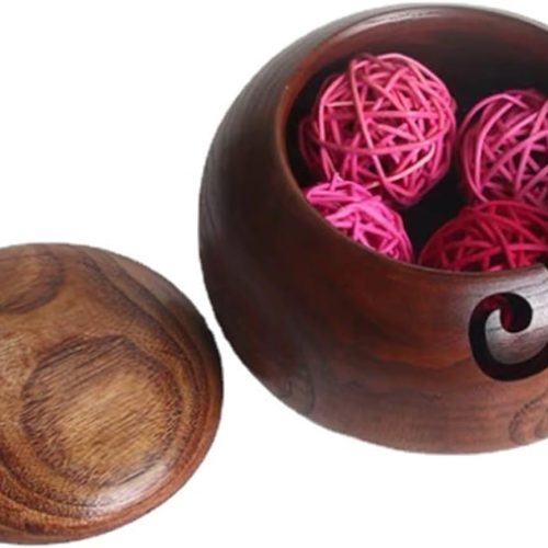 1 Wooden Yarn Bowl, Yarn Holder for Crocheting, Crochet Bowl Accessories Holder with Holes Handmade to Prevent Slipping, Perfect Crochet Holder for Crocheting and Knitting Mothers Day Gift 6.3''
