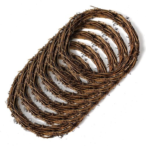 1 Worown 6 Pcs 10 Inch Natural Grapevine Wreaths, Vine Branch Wreath, Rattan Wreath for DIY Christmas Craft, Front Door Wall Hanging, Wedding and Party Decors
