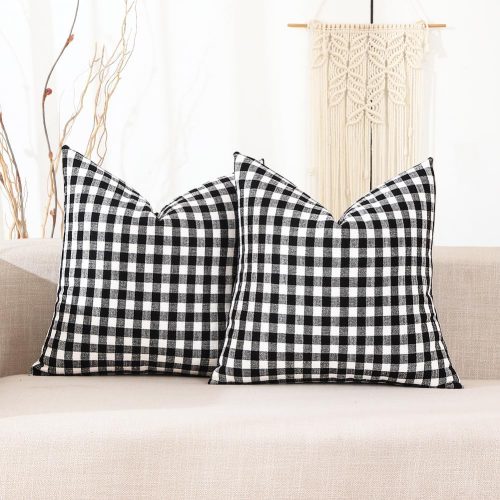 1 CARRIE HOME Black and White Buffalo Plaid Outdoor Pillow Covers 18x18 Set of 2, 18 x 18 Modern Farmhouse Decor Couch Pillows, Black White Winter Christmas Holiday Plaid Pillows (No Pillow Inserts)
