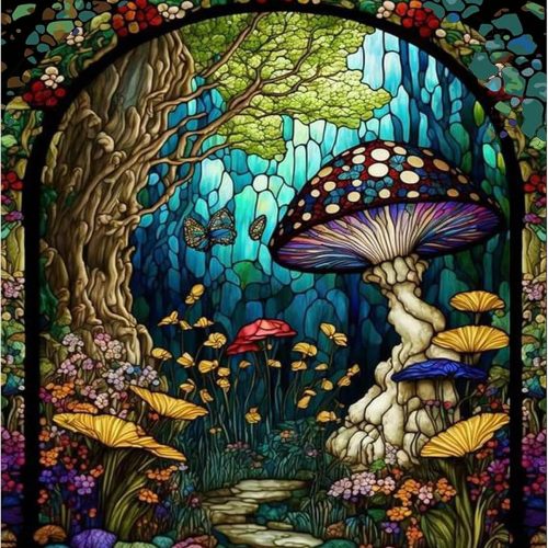1 xackcme Mushroom Paint by Numbers for Adults - Stained Glass Paint by Number on Canvas Without Frame, DIY Oil Painting for Gift Home Wall Decor (16x20 inch)