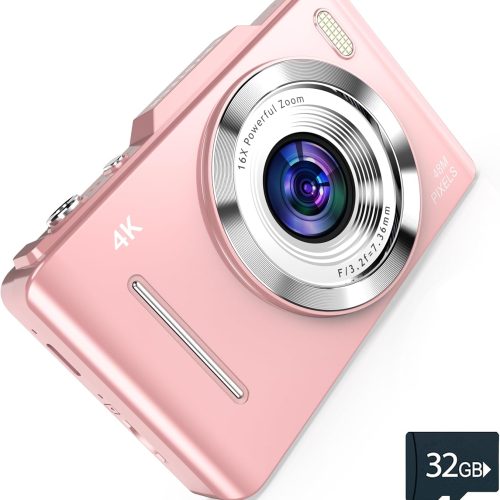 4K Digital Camera - 48MP Photos 32GB SD Card & Lanyard Included - Travel-Friendly, Digital Point and Shoot Camera, Kid-Sized, Small Camera Gift for Kids, Girls, Students & Teens