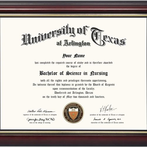 1 GraduationMall 8.5x11 Certificate Diploma Frame,Solid Wood & UV Protection Acrylic,Cherry Finish with Gold Trim