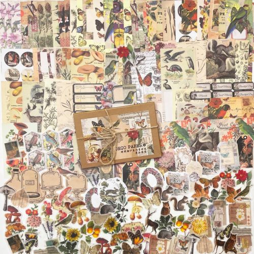 1 BLEDS 200 Scrapbook Stickers Kit & Aesthetic Journaling Paper Flower Fruit Buttery Journaling Supplies for Junk Journals Craft Tags Cards Collage