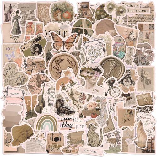 1 200Pcs Vintage Stickers, Aesthetic Scrapbook Stickers for Water Bottle, Notebook Junk Journaling, Waterproof Vinyl, for Kids Teenagers Adults
