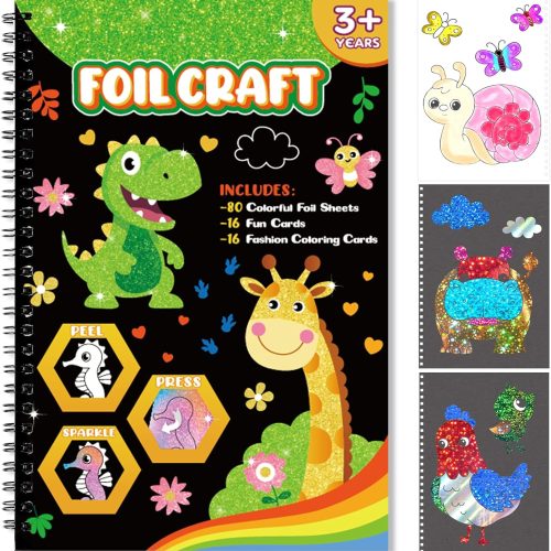 1 Art & Craft Activity,Foil Craft Animal DIY Art Fun Kits,No Mess Creative Foil Art Kits Set Drawing Game for Kids,Birthday Gifts Crafts Supplies Travel Toys for Girls Boys Ages 4 5 6 7 8 9 Year Old
